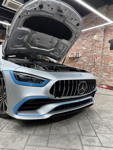 벤츠 AMG GT43 은색에서 고광택필름 화이트로 랩핑하기 용인랩핑 수원랩핑 크롬죽이기와 블랙PPF시공 / 경기 화성