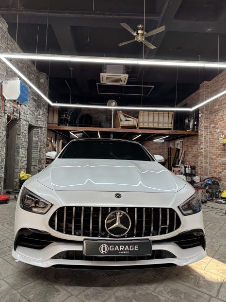 벤츠 AMG GT43 은색에서 고광택필름 화이트로 랩핑하기 용인랩핑 수원랩핑 크롬죽이기와 블랙PPF시공 / 경기 화성