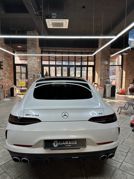 벤츠 AMG GT43 은색에서 고광택필름 화이트로 랩핑하기 용인랩핑 수원랩핑 크롬죽이기와 블랙PPF시공 / 경기 화성