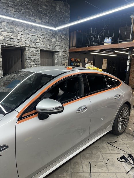 벤츠 AMG GT43 은색에서 고광택필름 화이트로 랩핑하기 용인랩핑 수원랩핑 크롬죽이기와 블랙PPF시공 / 경기 화성