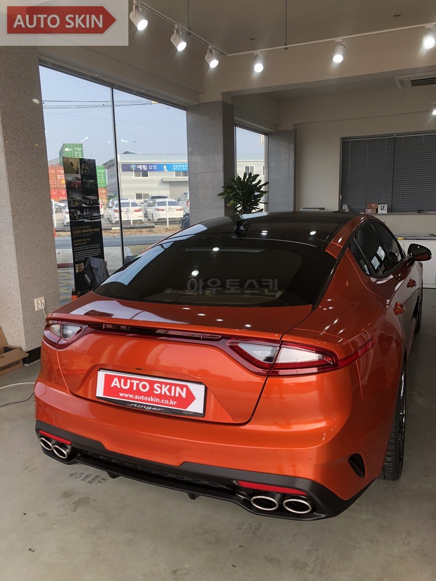 광주랩핑 스팅어 3m gloss fiery orange 전체랩핑 시공 [광주카스킨,스팅어랩핑,아우토스킨] / 광주 광산구 도천동
