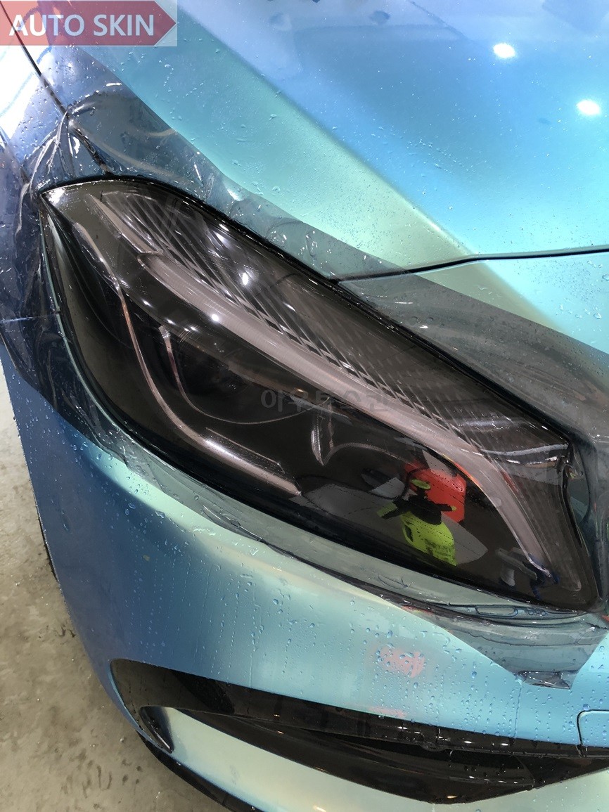 광주랩핑 벤츠a45amg oracal gioss green blue 부분재시공+라이트필름 시공 [광주카스킨,광주a45amg랩핑,아우토스킨] / 광주 광산구 도천동