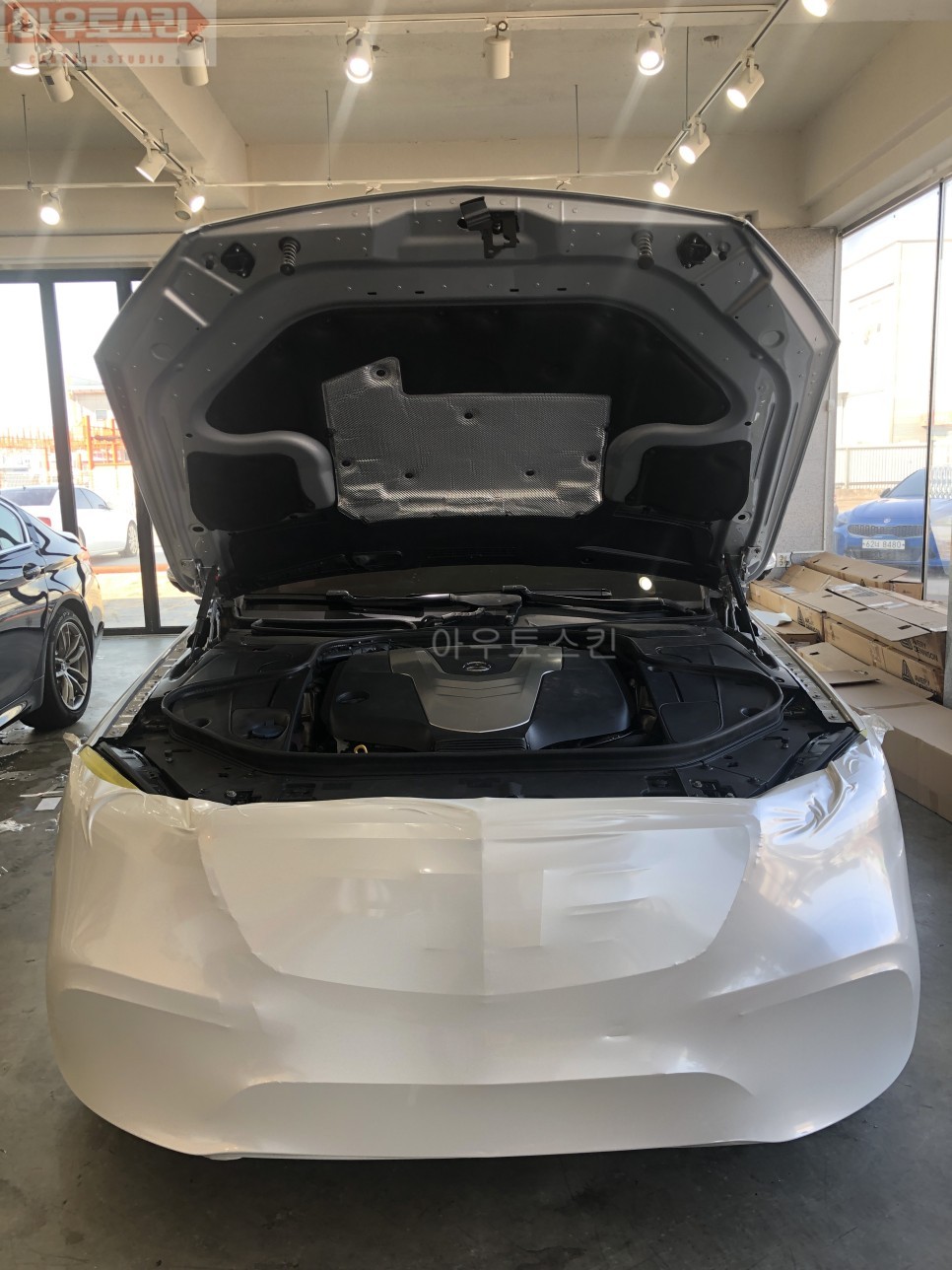 광주랩핑  벤츠s63amg 프론트 랩핑 부분재시공 [광주카스킨,광주s클래스랩핑,아우토스킨] / 광주 광산구