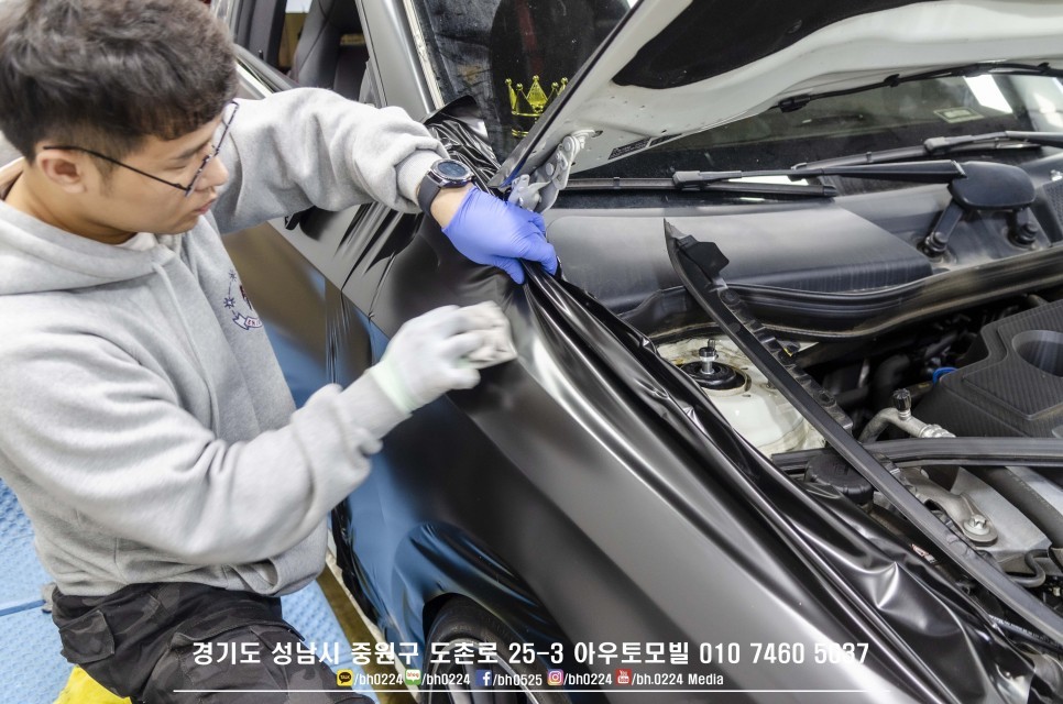 성남랩핑 F10 5시리즈 튜닝 수입차카스킨 아우토모빌 3M 사틴 다크 그레이 부분랩핑 루프스킨시공