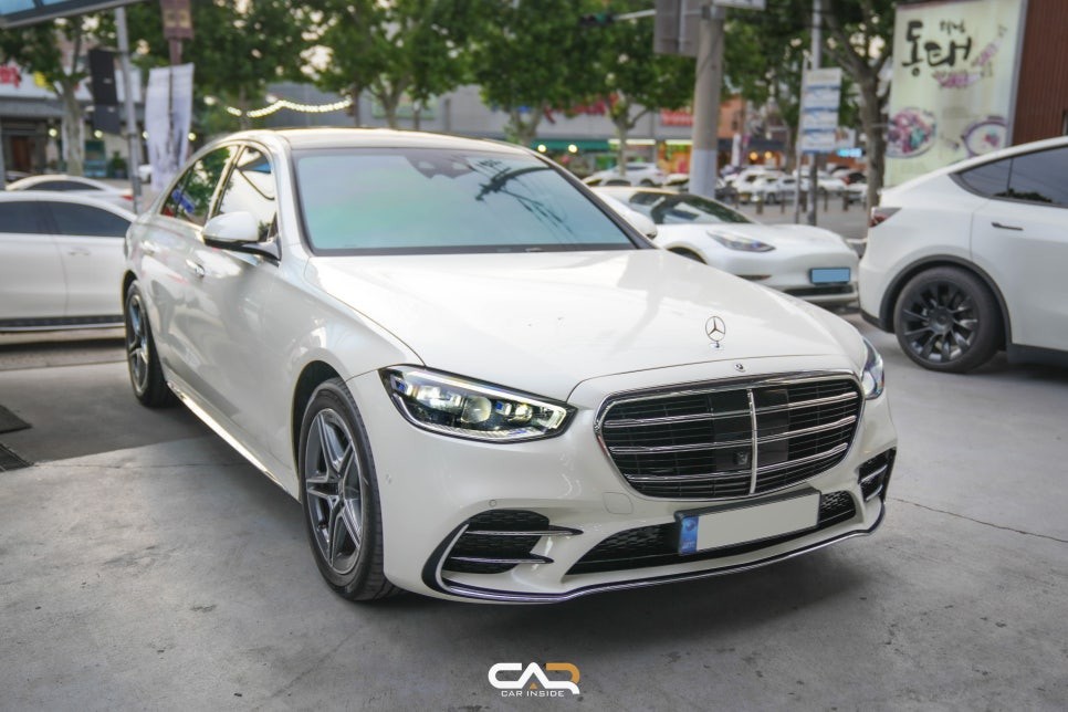 벤츠 S400d (W223) 여름을 맞이하여 글라스틴트 레이니블루 반사썬팅 재시공하기 ! - 대구 카인사이드