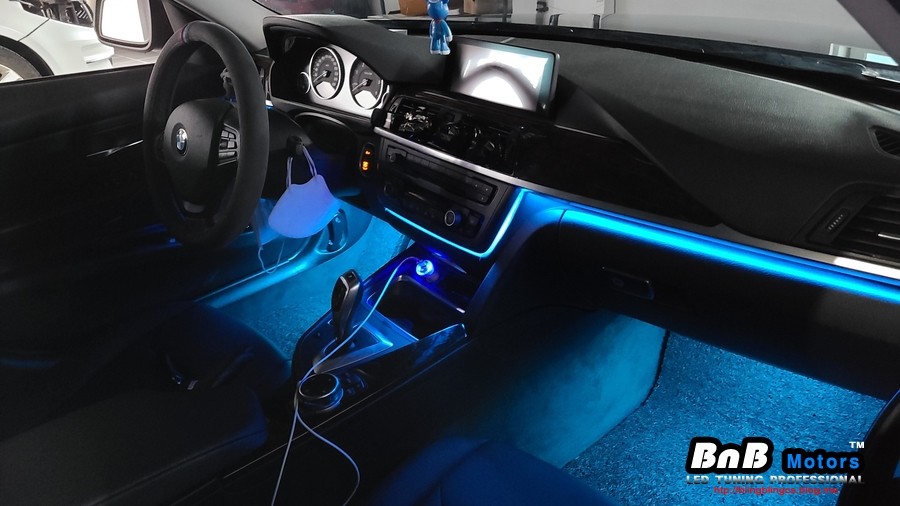 BMW 320d (f30) 비노출 히든 엠비언트 무드등 튜닝! 눈부심 없이 깔끔한 순정형 마감의 비노출 엠비언트! 감성적인 실내 인테리어 튜닝! 거제 창원 부산 비앤비모터스! / 거제 연초면