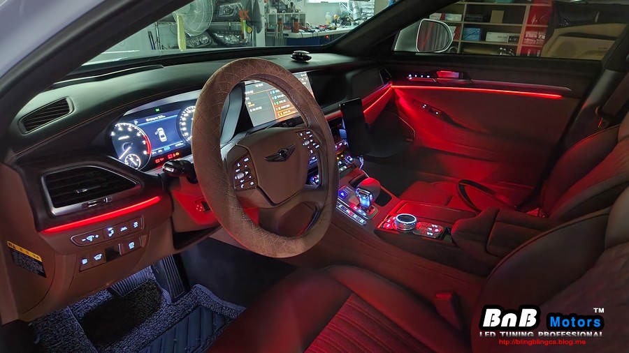 제네시스 G90 순정 엠비언트 광량 업그레이드 튜닝! 순정보다 10배 밝은 엠비언트로 완벽해진 실내 인테리어! 거제 창원 부산 비앤비모터스! / 거제 연초면