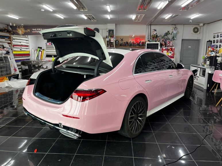 벤츠 S450d 택랩 고광택 밀레니얼 핑크(millennial pink) 전체 랩핑 대전 카드레스스킨 / 대전 중구 산성동