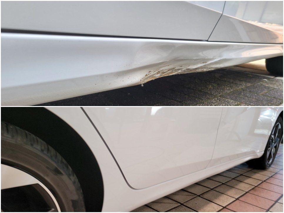 광명 외형복원 아반떼CN7 찌그러진 사이드실 판금도색으로 완벽복원 / 광명시 일직동