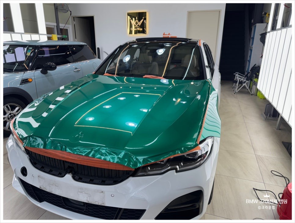 부산 사상 랩핑 PPF 전문 BMW 3시리즈 320I M3 시그니처 컬러 AX 필름 고광택 아일 오브 그린 전체랩핑 루프 블랙 PPF 가격 및 시공 / 부산 사상구