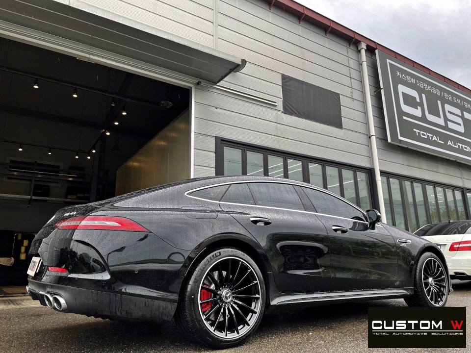 벤츠 GT43 AMG 블랙 실버 투톤 유광 휠도색 + 레드 캘리퍼 도색