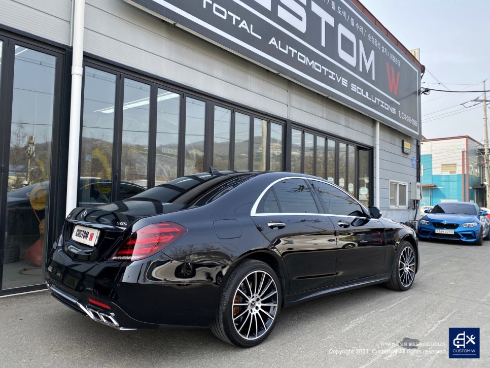 벤츠 S350 마차휠수리 후 블랙폴리시 휠도색 + 카본 세라믹 골드 캘리퍼도색