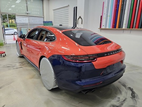 인천랩핑 포르쉐 고광택 라바 오렌지 전체랩핑 / 인천 논현동