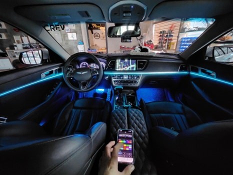 제네시스 DH 엠비언트 무드등, G80스포츠 핸들 한 번에 시공하기