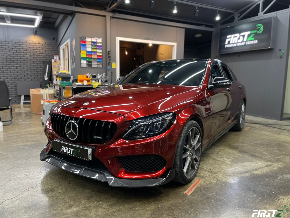 벤츠 C43 AMG 택랩 슈프림 레드 다크레드 와인 전체랩핑