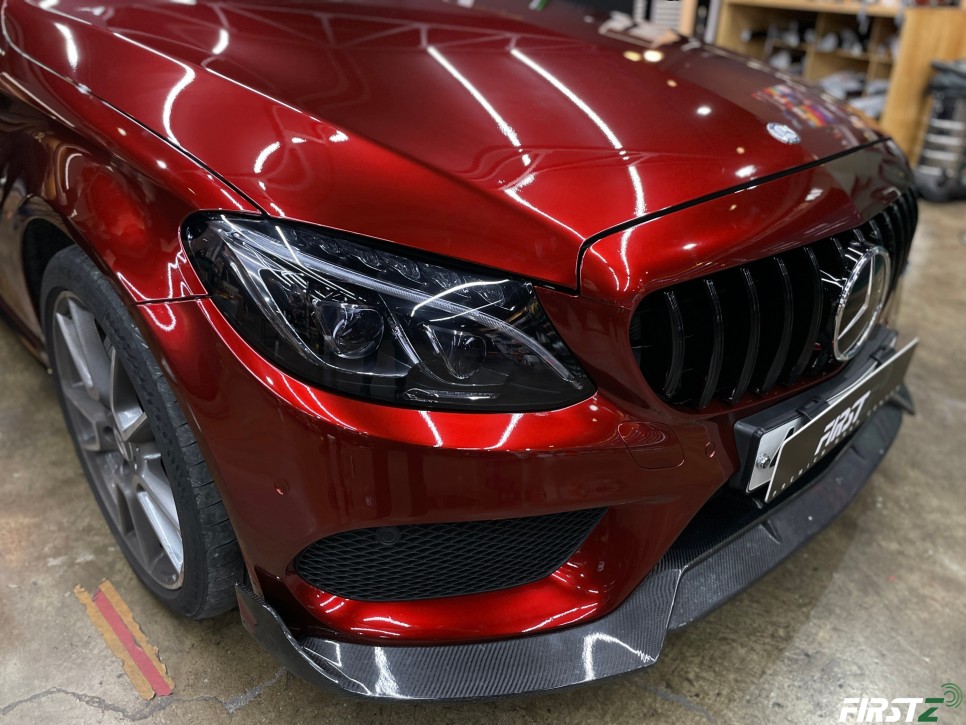 벤츠 C43 AMG 택랩 슈프림 레드 다크레드 와인 전체랩핑