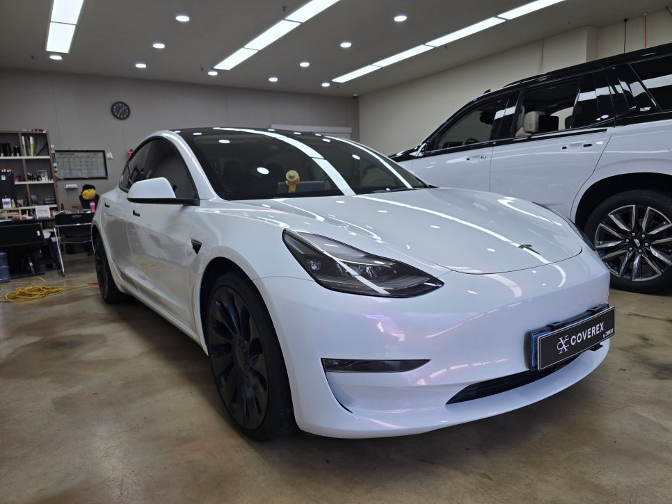 청라랩핑 테슬라 모델 3 전체랩핑 화이트 핑크 펄 / 인천 서구 경서동