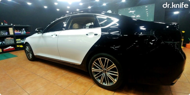 광주전체랩핑 제네시스 G80 3M 화이트골드 스파클 전체랩핑      닥터나이프 카스킨 스튜디오 / 광주 북구 중흥동