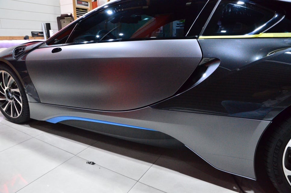 대전카스킨+오렌지 카스킨+전체랩핑+BMW I8 e drive+Satin dark grey+새틴 다크 그레이 / 대전 유성구 원신흥동