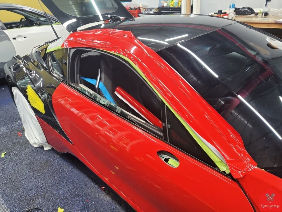 부산랩핑 전문점 현스게러지 BMW I8 카민 레드 전체랩핑 시공 소개 / 부산 강서구 명지동