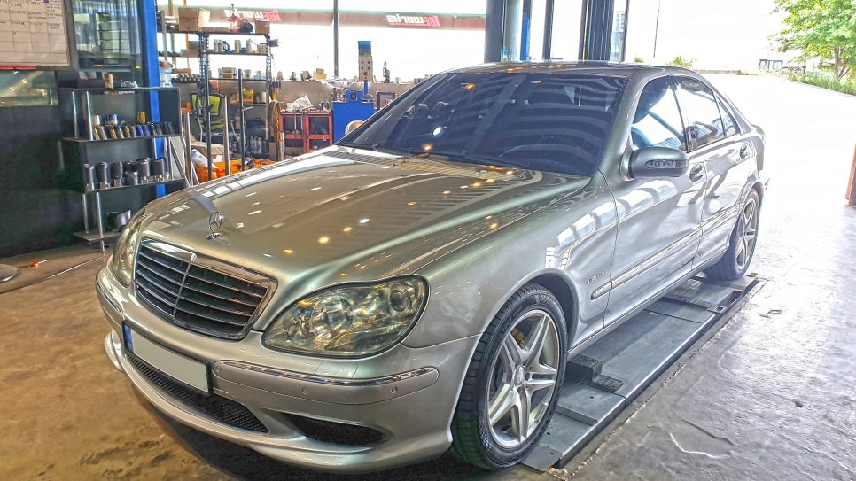 벤츠 W220 S350 배기 튜닝 듀얼 커스텀 머플러 작업기.