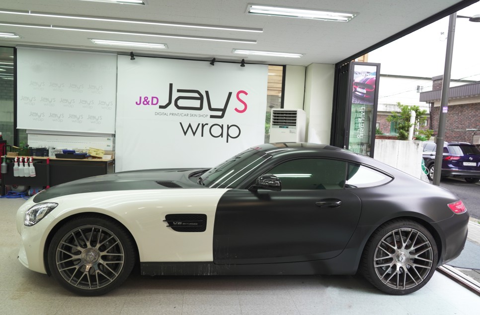 강남랩핑[제이스랩]::벤츠 AMG GT 에이버리 사틴블랙 보험 재시공 랩핑 / 강남, 서초, 선릉