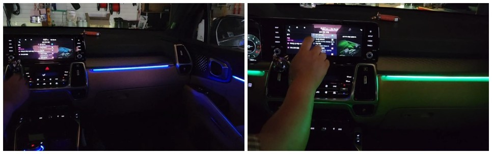 쏘렌토mq4 순정교체형앰비언트무드등,대쉬보드/도어트림/기어다이얼과 컵홀더2열까지 모두 순정연동으로 시공 / 고양, 일산, 김포, 파주