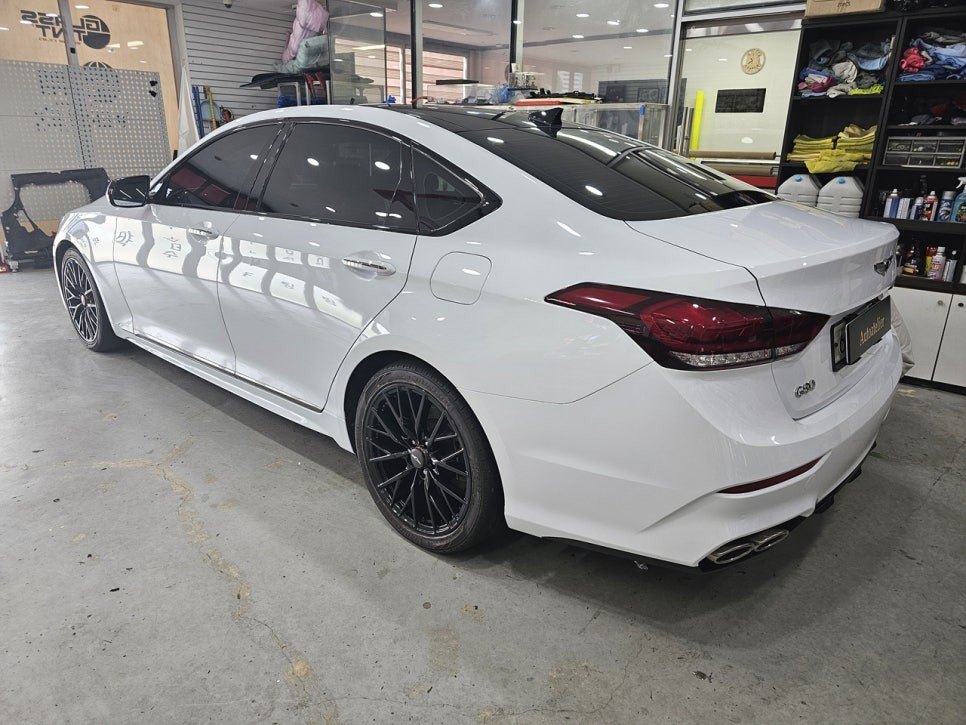 g80 스포츠 전체 고광택 화이트 유광 랩핑 양주 랩핑샵.