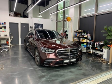 벤츠 S 클래스 오토 벨벳 글로스 블랙 로즈 메탈릭 전체랩핑 중랑구랩핑 / 서울 중랑구