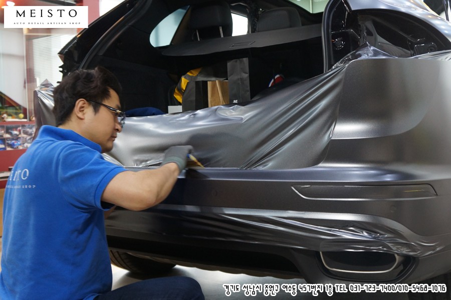 인기 랩핑필름 반무광 사틴다크그레이 포르쉐카이엔 시공기 / 성남시 중원구 여수동