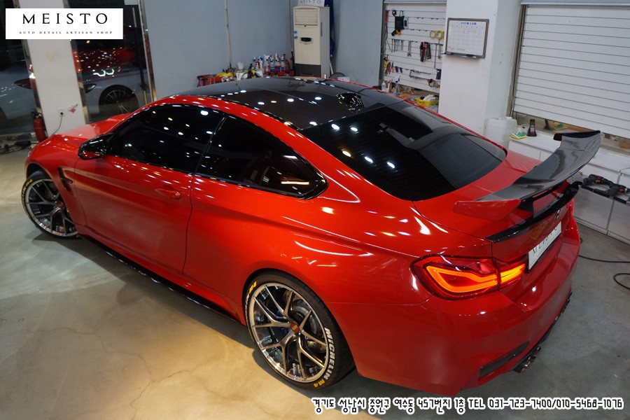 BMWM4 랩핑 시선을 사로잡는 카마인레드 필름 / 성남시 중원구 여수동