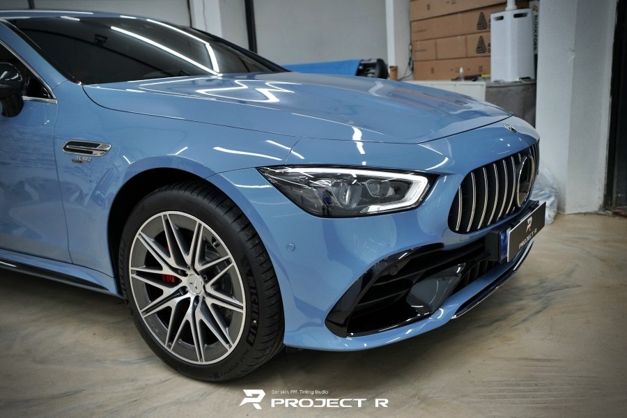 벤츠 AMG GT43 전체 랩핑, 비닐프로그 고광택 차이나블루, 부천랩핑 프로젝트알