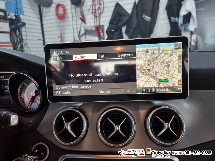 ☆스타사운드☆ 벤츠 CLA m2c 200a  12.3인치모니터의  안드로이드 셋탑 네비게이션 장착  작업시간 2시간이면 충분 합니다.