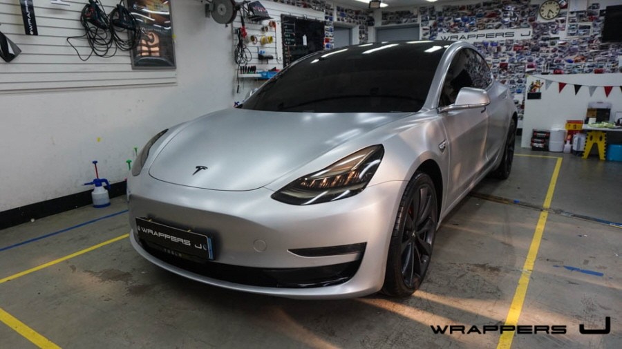 모델3 전체랩핑 테슬라 사틴실버 올랩핑의 변신 / 천안 불당동