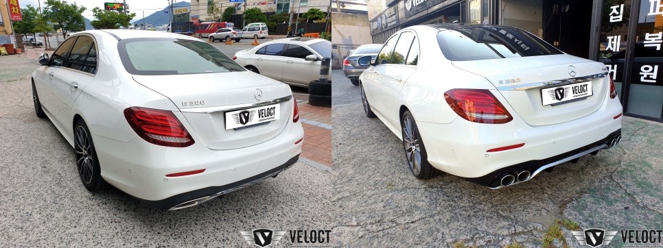 광주.전라 / E클래스 AMG Line의 아쉬운 뒷태를 E53 AMG 디퓨저와 듀얼 머플러팁 장착으로 대변신!! (with 10.1인치 S9+ 리어 모니터, AMG 웰컴라이트) / 광주