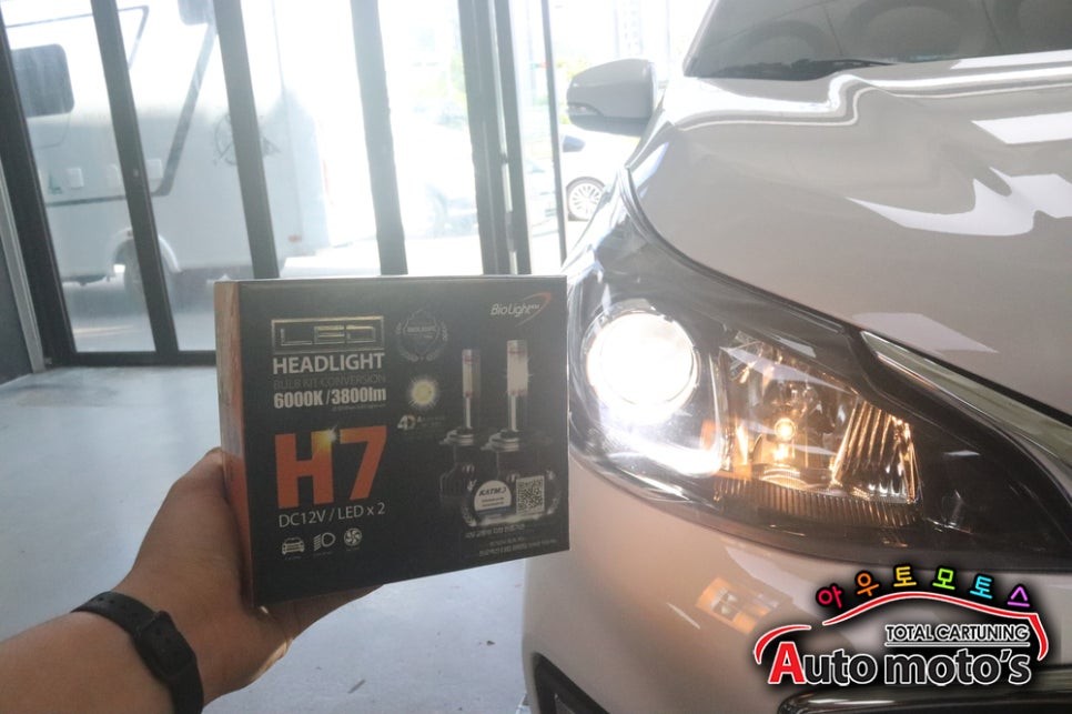 [스파크 자동차튜닝] 컵홀더LED / 엠비언트풋등LED / 바이오라이트[합법인증전조등] 작업했습니다. / 서울 중랑구