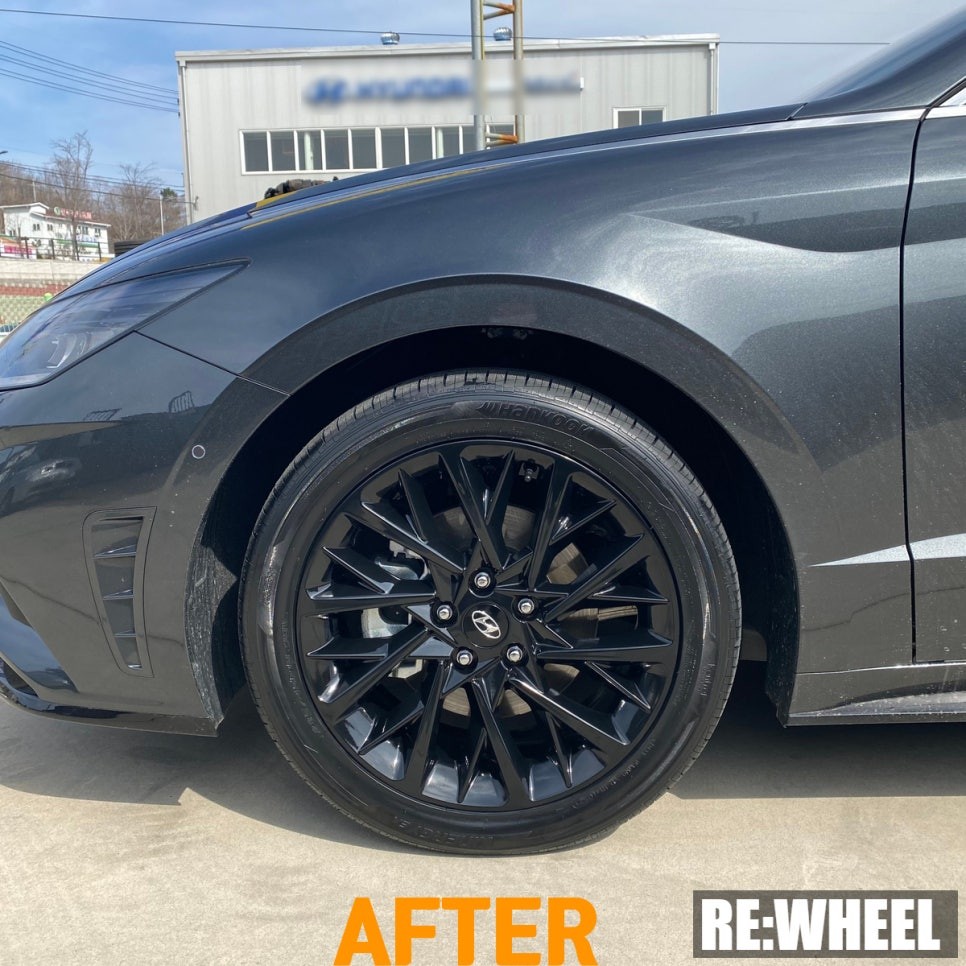 [리휠][통영휠도색] 현대 쏘나타 DN8 기본 17인치 순정휠 → 쏘나타 DN8 센슈어스 블랙 유광 분체 도장 휠도색 된 18인치 순정휠 인치업 휠교체 및 타이어 교체 / 진주, 창원, 순천