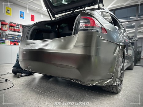 테슬라 모델 X 사고 수리 후 비비 오토 랩에서 3M 사틴 골드 더스트 블랙으로 보험랩핑 재시공하기 / 부산 강서구