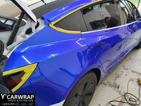테슬라 모델3 하이랜드 전체랩핑 :) 고광택 유광 블루 동탄 와이카랩 / 화성 동탄치동천로
